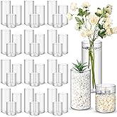 Nuogo 36 Pcs Plastic Cylinder Vases Tall Plastic Flower Vases for Centerpieces Hurricane Candle Holder for Home Wedding Office Party Formal Dinners Decorations (4''/6''/8'')