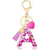 ANHBKAR Initial Keychains for Women with Cute Heart Resin - Alphabet Letter Keychain for Bag, Backpacks, Purse or Car key