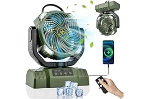Camping Fan, Portable Tent Fan for Camping with LED Lantern, Rechargeable Oscillating Desk Fan Ceiling Tent Fan with Remote, 