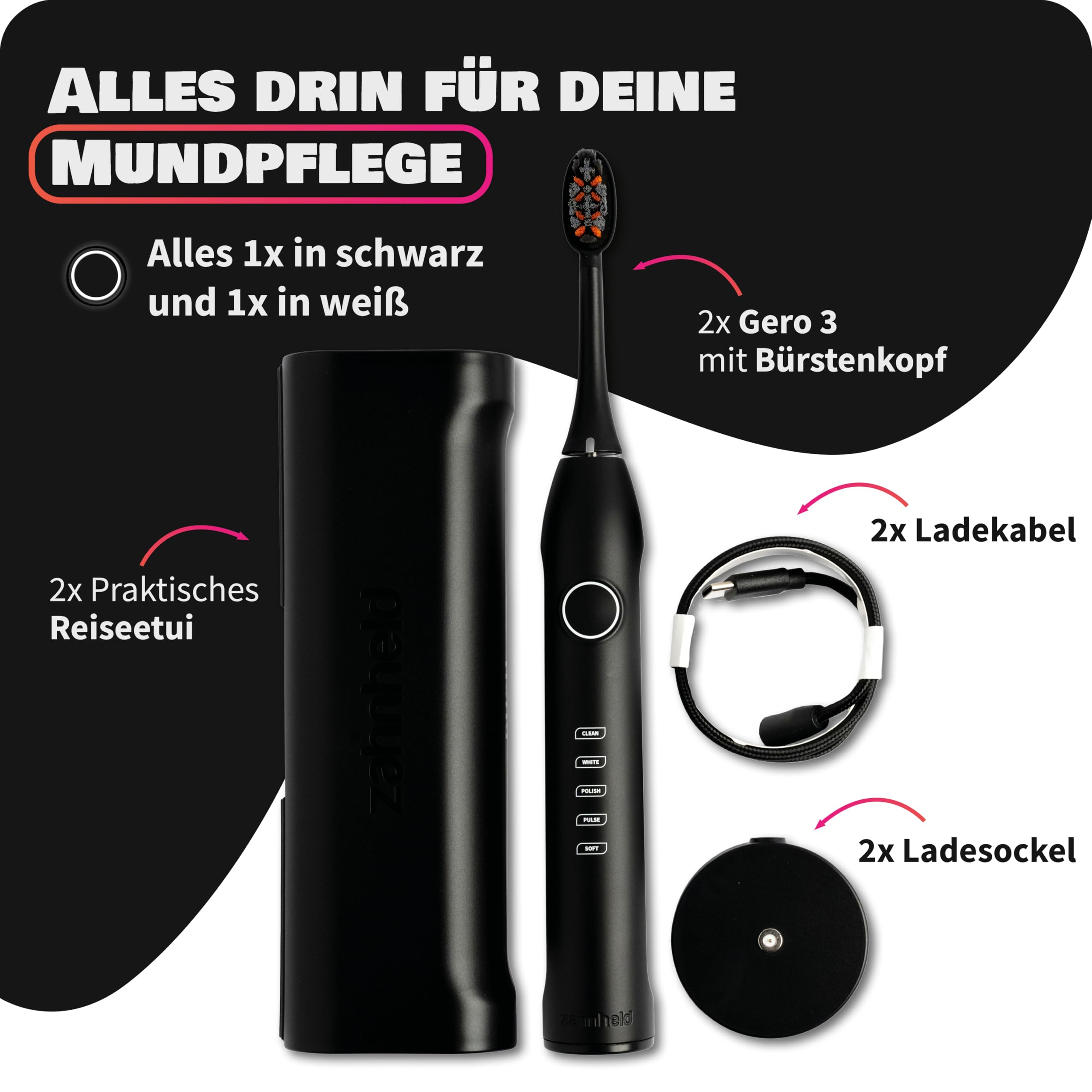 ZAHNHELD® Doppelpack, 2x elektrische Schallzahnbürsten GERO G3, inkl. 2x Bürstenköpfe & 2x Reiseetuis | Für eine sanfte & effektive Reinigung 9