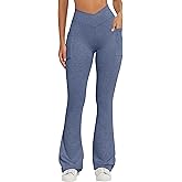 OQQ Women Pants Soft Active High Waist Crossover Flared Trousers with Pockets