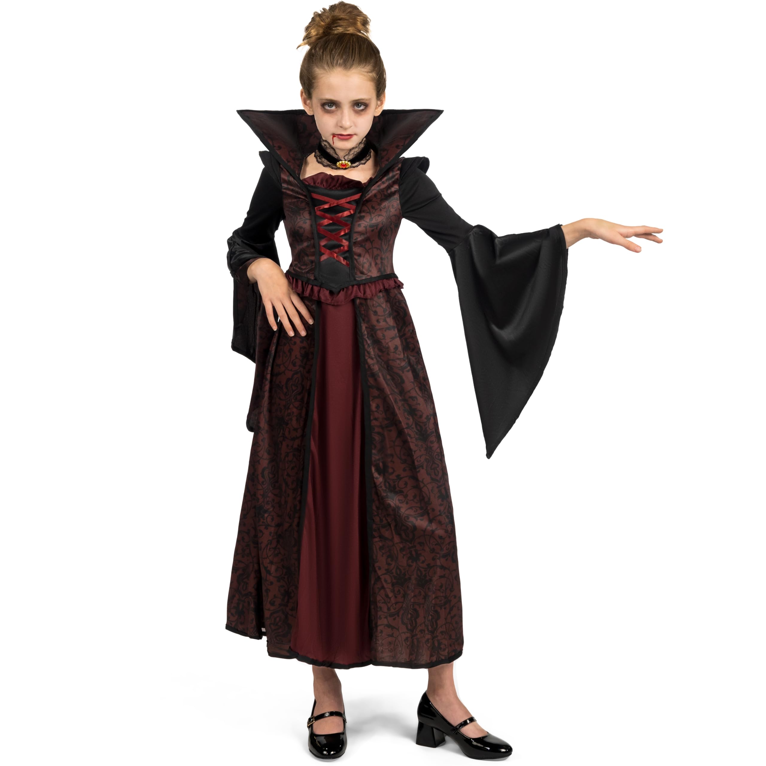 Spooktacular Creations Halloween Royal Vampire Costume Set for Girls Halloween Dress Up Party, Cosplay, Vampire-Themed Party
