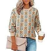 Womens Trendy Floral Sweaters Flower Printed Crewneck Knit Sweater Cute Loose Long Sleeve Fashion Pullover Tops