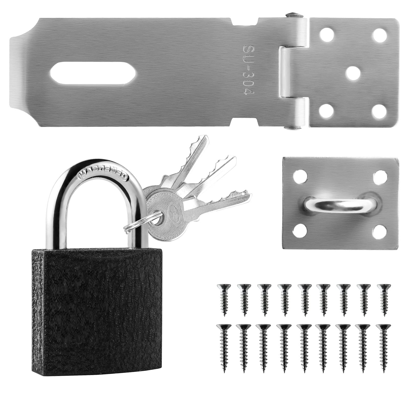 Sinofort Shed Lock 90°Gate Lock 180°Door Latch Hasp Shed Door Latch Hasp and Staple with Padlock Door Hasp Lock for Bedroom Cabinet Doors and Windows Pet Cage (5inch)