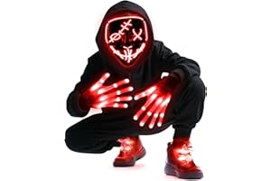 Camlinbo Halloween LED Mask & Glow Set, Adult Light up Mask Glow Gloves and Shoelaces, Halloween Cosplay Party Costume