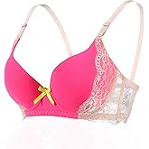 YooMee Push Up Bra for Women,Lace Bras with Underwire Cups,Comfort Padded T-Shirt Bra Add One Cup Pink