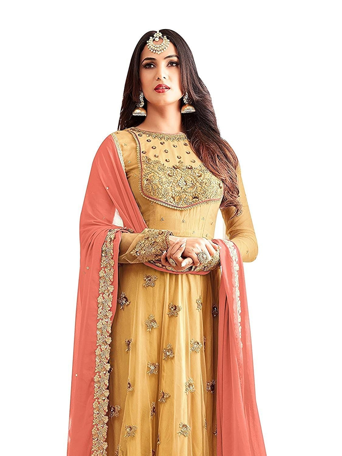 rthub women's embroidered and hand work semi stitched anarkali salwar suit maskeen