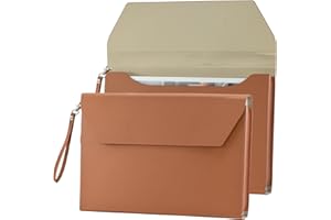 VANRA PU Leather A4 File Folder Waterproof File Folder Organizer Leather Document Portfolio for A4 Letter Size Magnetic Closure Leather Envelope for School, Home and Office (Bronze)