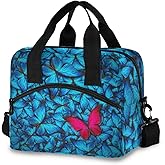Sletend Blue Butterfly Lunch Bag Large Capacity Lunch Box for Man and Women, Crossbody Insulated Lunch Bag Reusable Cooler Bag