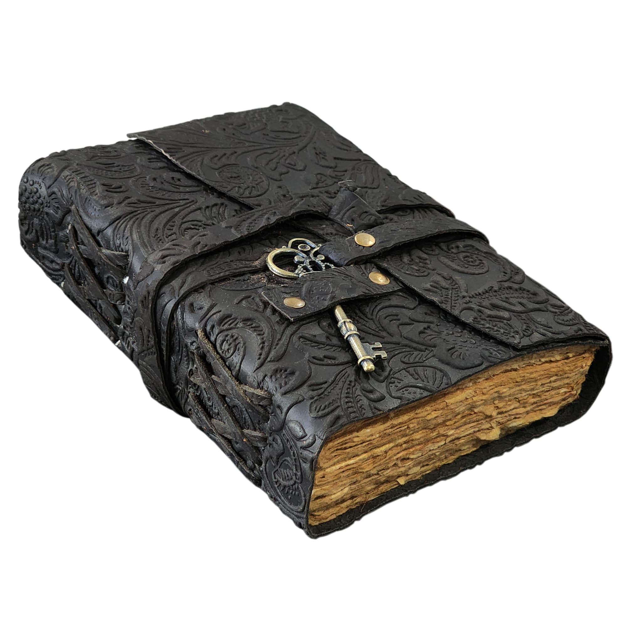 Leather Notebook, 200 Blank Pages - Handmade Bound Journals for Women and Men - For Travel Diary Writing, Daily Work, Sketchbook - Vintage Feel (8x6 Inch, Black)