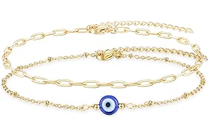Tarsus Gold Plated Evil Eye Bracelet/Anklets Layered Amulet Nazar for Women Girls