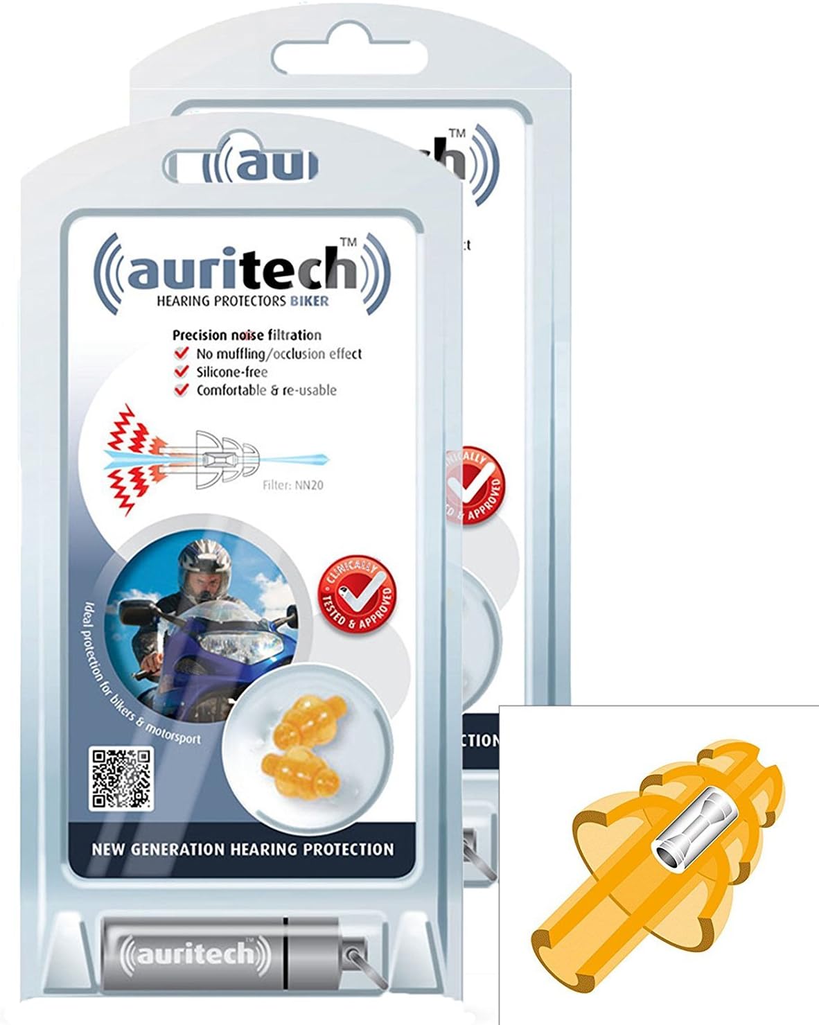AURITECH "BIKER" - New Generation Hearing Protectors for Motorcyclists (2 Packs)