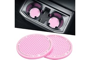 JOYTUTUS Cup Holder Coasters for Car, 2 Pack Universal Anti-Slip Car Coasters with Crystal Rhinestone, 2.75 inch/6.98 cm PVC Cup Holder Insert Coaster, Pink Car Accessories (Pink with Diamond)
