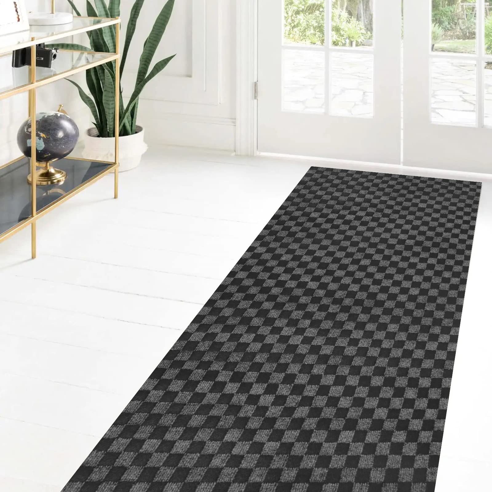 Custom Size Runner Rug 3 ft x 4 ft, 2-82ft Carpet Runners Hallway Entryway Kitchen Garage Laundry Room Area Rugs with Non-Slip Rubber Backing, Checkered Black