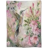 Bird Blanket for Women Adults, Flannel Hummingbird Blankets Gifts, Colorful Flower Hummingbird Throw Blanket for Sofa Couch Bed Living Room Soft Warm Cozy Hummingbird Bird Decor 60" x 50"