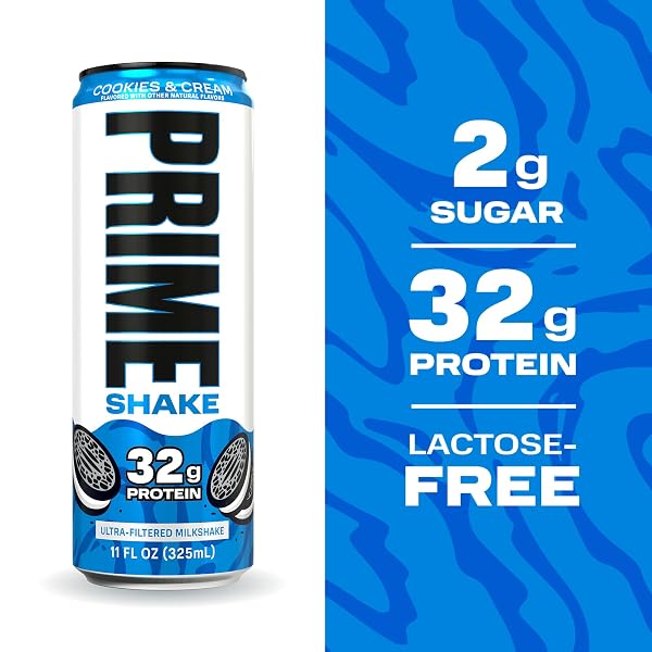 PRIME SHAKES, COOKIES & CREAM, 32G PROTEIN SHAKE FOR MUSCLE SUPPORT & RECOVERY, ULTRA-FILTERED MILK, LACTOSE FREE, LOW SUGAR, LOW CALORIE, READY TO DRINK, 11 FL OZ, 12 PACK