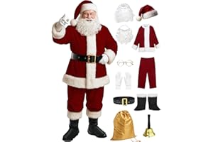 Opemon Men's Deluxe Santa Suit 11pc. Christmas Adult Santa Claus Costume Outfit