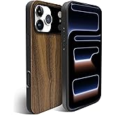 Dilexwen Wood Case for iPhone 17 Pro Max Case, Real Wooden Grain TPU Shockproof Slim Cover for 17 Promax, Supports Wireless Chargers, Suitable for DIY Carving (Natural Walnut Woodgrain)