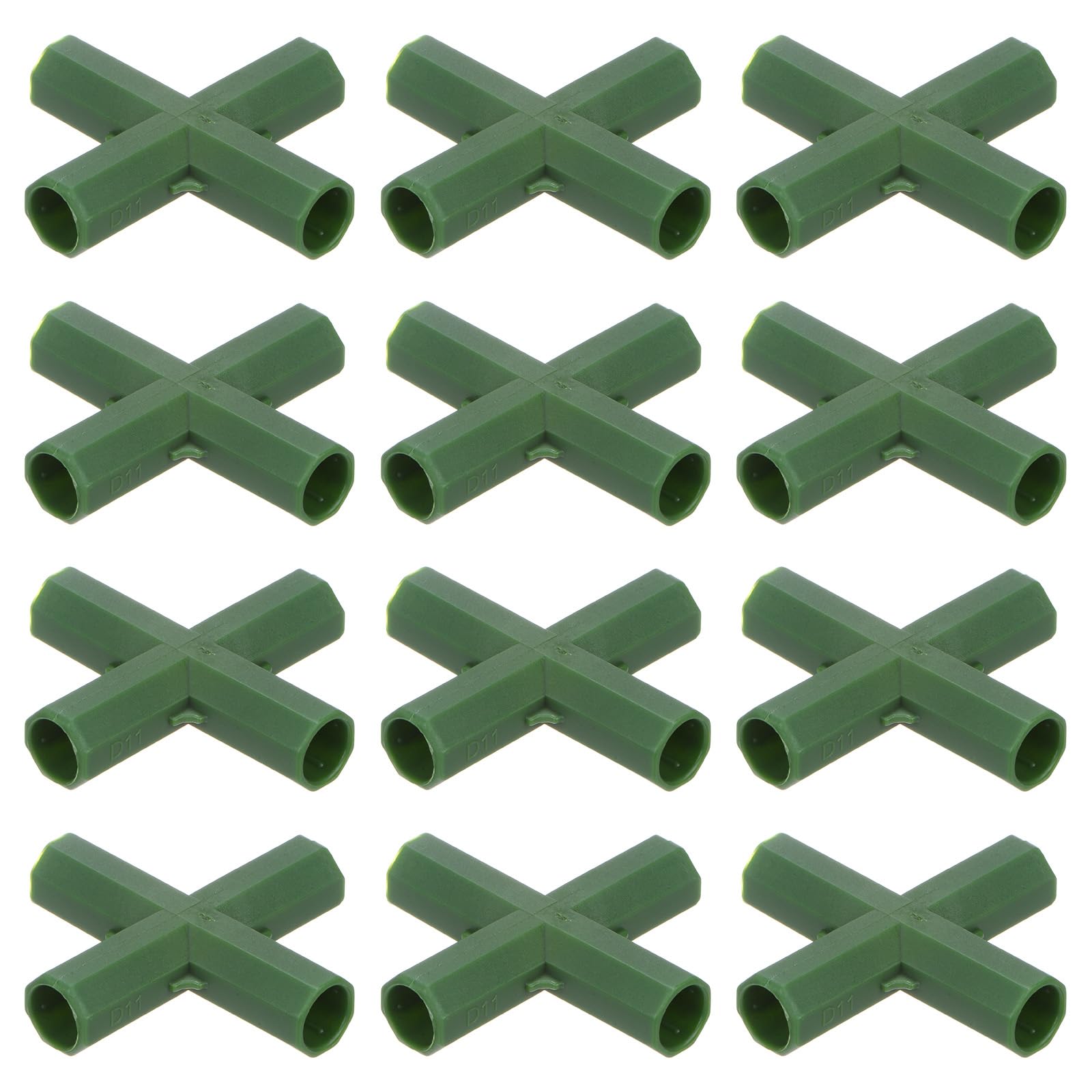 M METERXITY 12 Pcs 11mm Greenhouse Frame Building Connectors, 4 Way Flat Pipe Fitting for Grape Trellis/Sunscreen Shed/Gardening Plant Stakes, Greenhouse Accessories [Green]