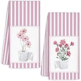 WUCHJ Pink Flower Floral Bathroom Hand Towels Set of 2, Floral Bathroom Decor, Grandmillenial Pink Cosmos Carnation Flower Hand Towels for Bath Room Washroom Toilet, 16x24 Inch
