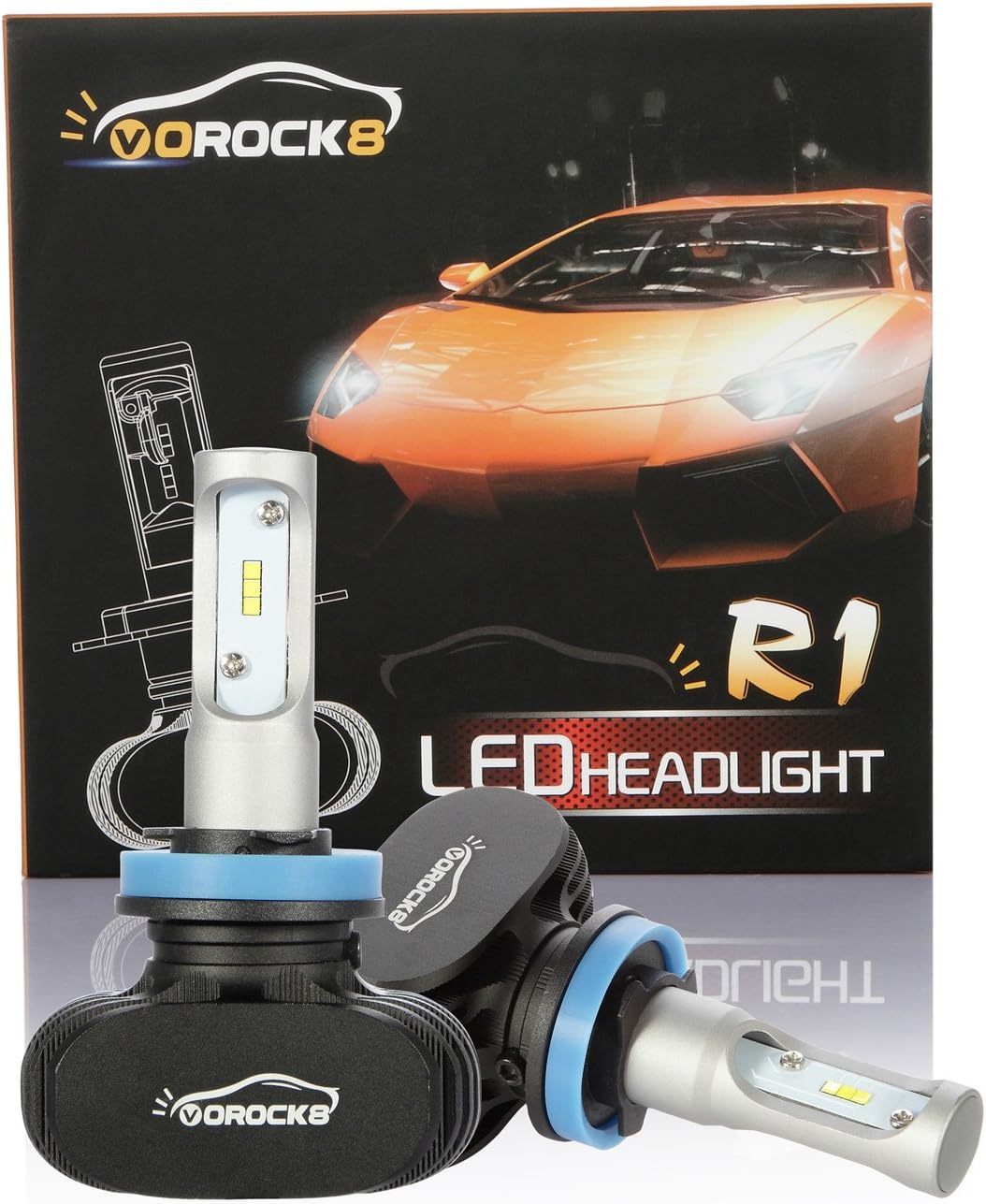 R1 CSP Seoul H11 H8 H9 H16 8000LM LED Headlight Conversion Kit, High Beam Low beam headlamp, Fog Driving Light,Halogen Head light Replacement, Fanless design,6500K Xenon White, 1 Pair