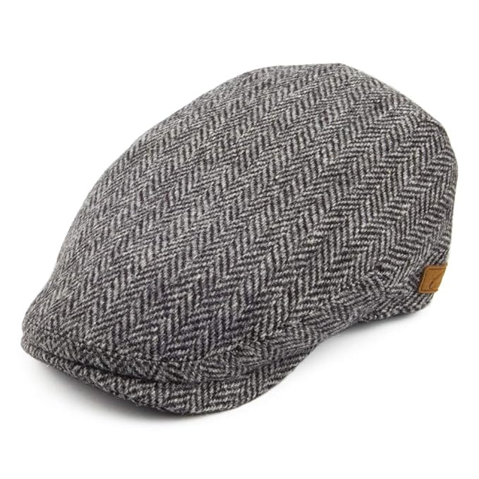 Olney Hats Harris Tweed Herringbone Flat Cap Grey XLARGE Amazon.co