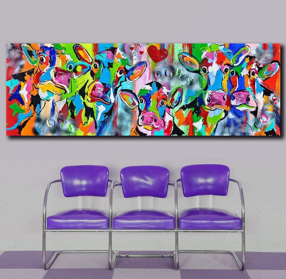 ZDFDC Abstrakte Bunte Kuh Tiere Leinwanddruck Gemälde Wandkunst Bild