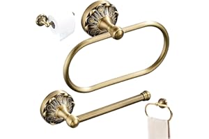 Antique Brass Toilet Paper Holder, 2PCS Brass Toilet Paper Holder 8.3 Inch Copper Gold with Hand Towel Ring Wall Mount Antiqu