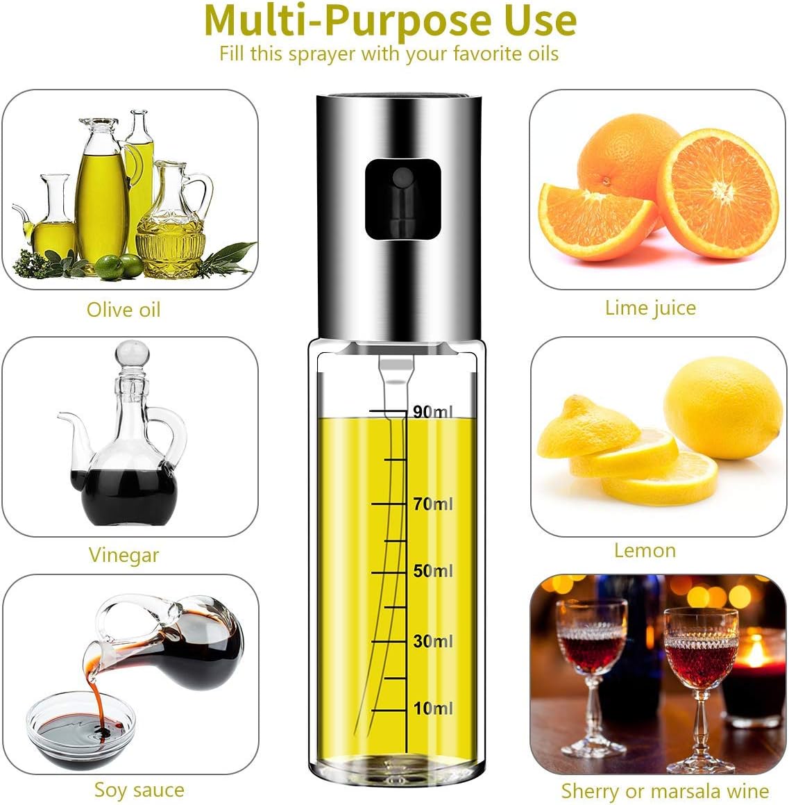 Oil Sprayer for Cooking, 2 Pack Olive Oil Sprayer Mister for Air Fryer, Glass Spray Oil Bottle Dispenser Kitchen Spritzer for BBQ Salad Baking Roasting Grilling: Kitchen & Dining