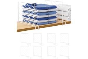 Vorey 10 Pcs Stainless Steel Shelf Dividers for Closet Organization Clear Closet Shelf Dividers with Wooden Shelves for Sweaters, Shirts and Handbags in Bedroom and Kitchen