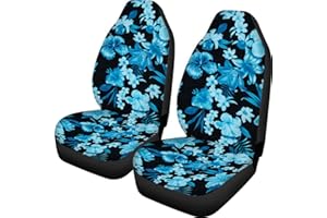 Dreaweet Hawaiian Fluorescent Blue Flowers Design Car Seat Covers Novelty Denim Effect Printed Polyester Micro-Fiber Fabric S