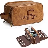 Janhavi Leather Toiletry Bag for Men, Personalized Laser Engraved Initials & Mountain, Toiletry Bag For Shower Caddy, Cruise Ship Essentials, Groomsmen Gifts, Men's Accessories (Brown E)