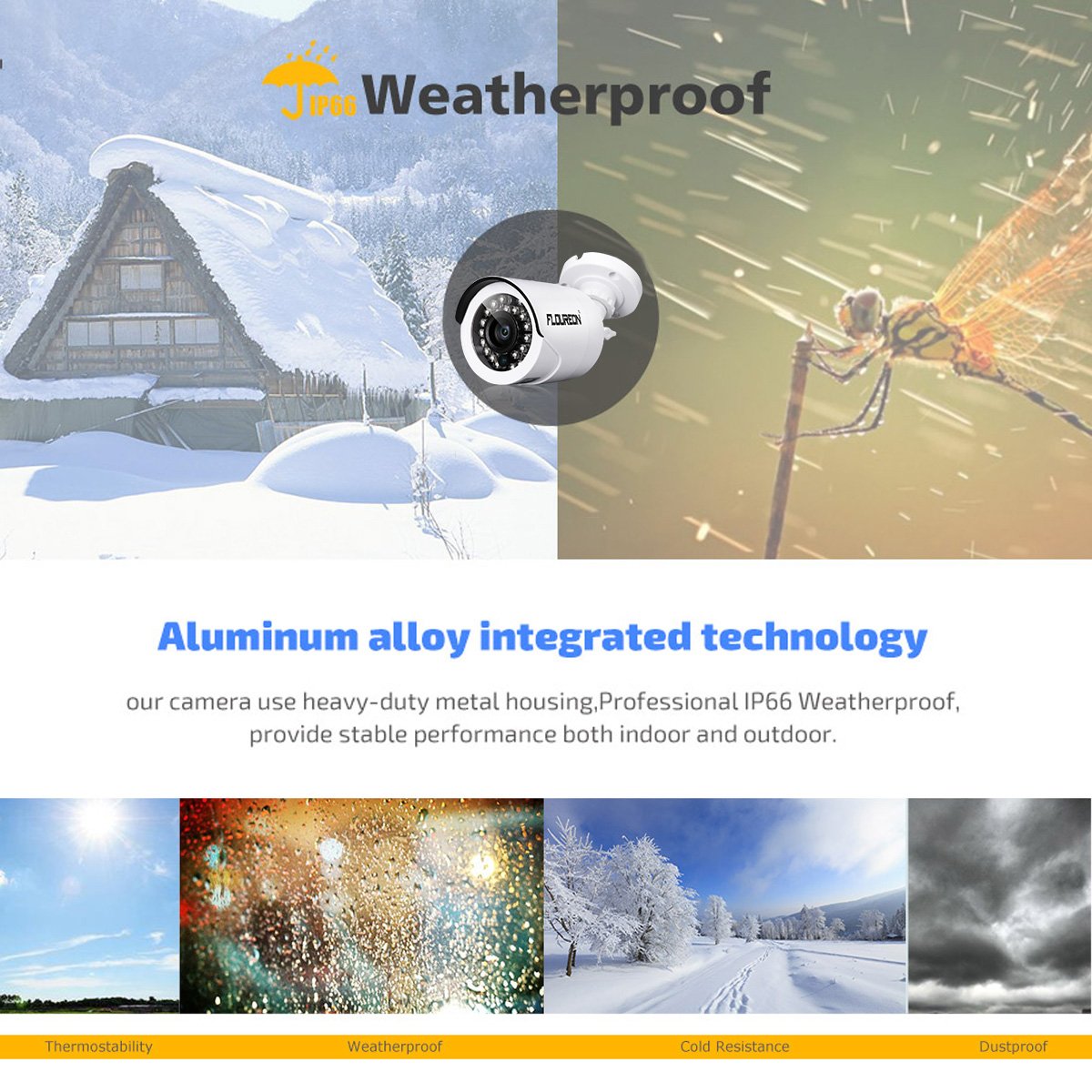 FLOUREON 2000TVL Überwachungskamera 1,3MP Outdoor Kamera Nachsicht für AHD 1080N DVR Videoüberwachung Wasserdicht Weiß