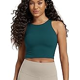ODODOS Double Layer High Neck Crop Tank for Women Cloud Feeling Sleeveless Casual Yoga Cropped Tops