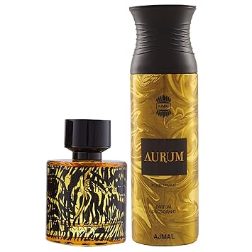 Maryaj Wild Stripes Eau De Parfum Aromatic Oriental Perfume 100ml for Men and Ajmal Aurum Femme Deodorant Fruity Floral Fragrance 200ml for Women + 2 Parfum Testers FREE