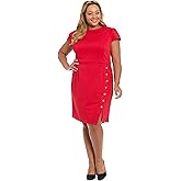 London Times Women's Short Sleeve Round Neck Sheath Professional Work Dresses for Office