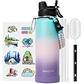 Swigina [2-IN-1 LID] Insulated Water Bottle with Silicone Boot (36hrs Cold/18hrs Hot) - DIY Stickers, Leakproof, BPA Free, 40 oz