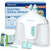 Nascool Electric Nasal Irrigation System with 50 Salt Packets Nose Cleaner | 2 Modes Sinus Rinse Machine with Self-Cleaning Cap, Rotatable Nozzle Base, Auto Pressrue Relief for Nasal Congestion