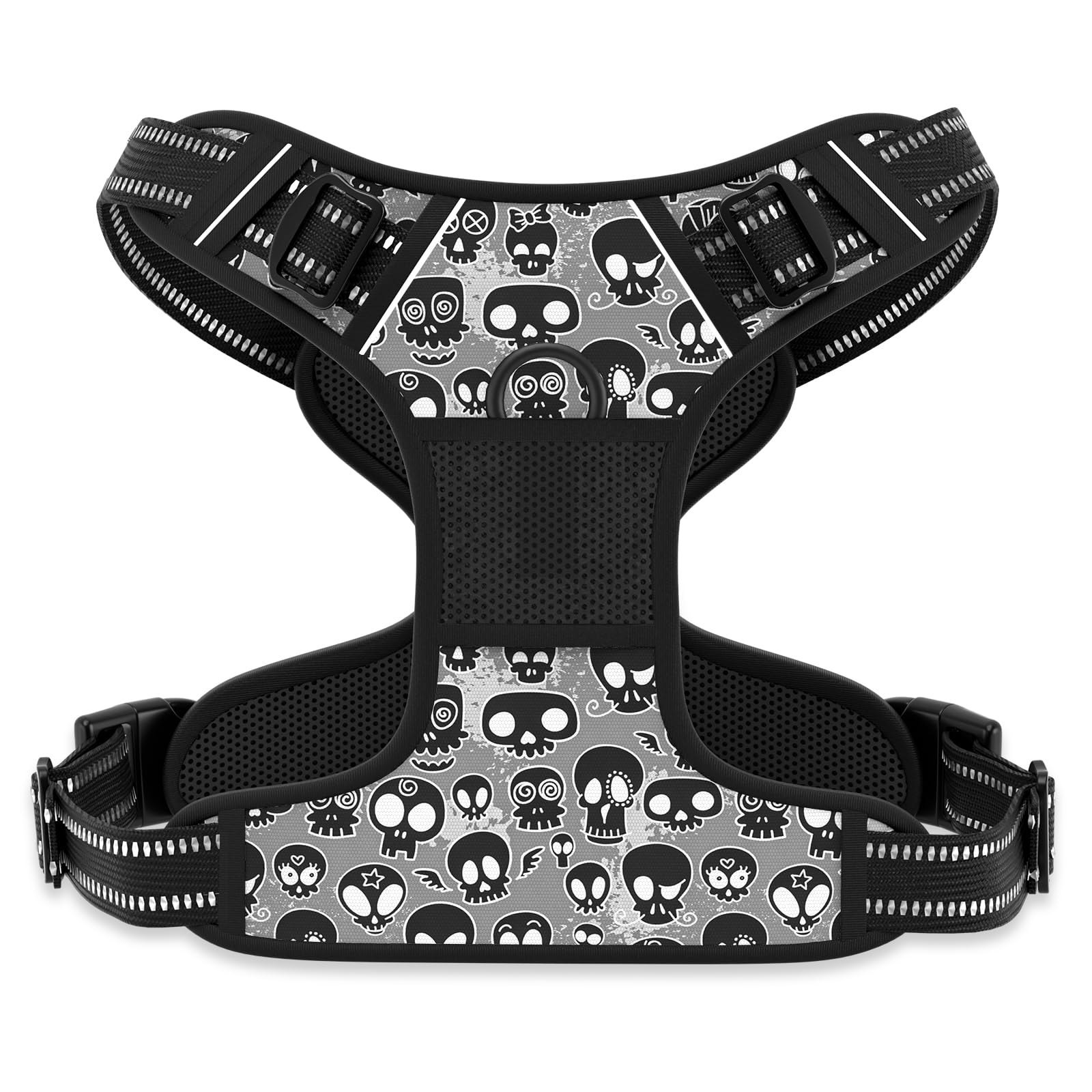 Photo 1 of Rnivvi No Pull Dog Harness, Cute Reflective Small Sized Puppy Kitten Harness, Adjustable Soft Padded Vest for Small Dogs, Cats, Heavy Duty Pet Vest with Easy Control Handle for Walking, Black Skull