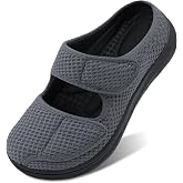JIASUQI Womens Diabeitc Slippers Wide House Shoes with Adjustable Strap | Wide toe for swollen feet; adjustable hook‑and‑loop; slip‑resistant outsole; breathable upper, ideal for foot conditions