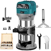 Avtbeisty 6.5-Amp Wood Router Tool, 1.25 HP Compact Trim Router with 6 Variable Speed, Fixed Base, 12 Wood Router Bits, 1/4" 