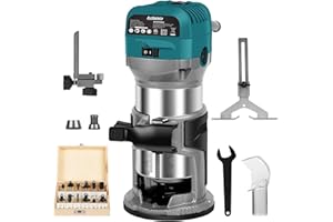 Avtbeisty 6.5-Amp Wood Router Tool, 1.25 HP Compact Trim Router with 6 Variable Speed, Fixed Base, 12 Wood Router Bits, 1/4" 