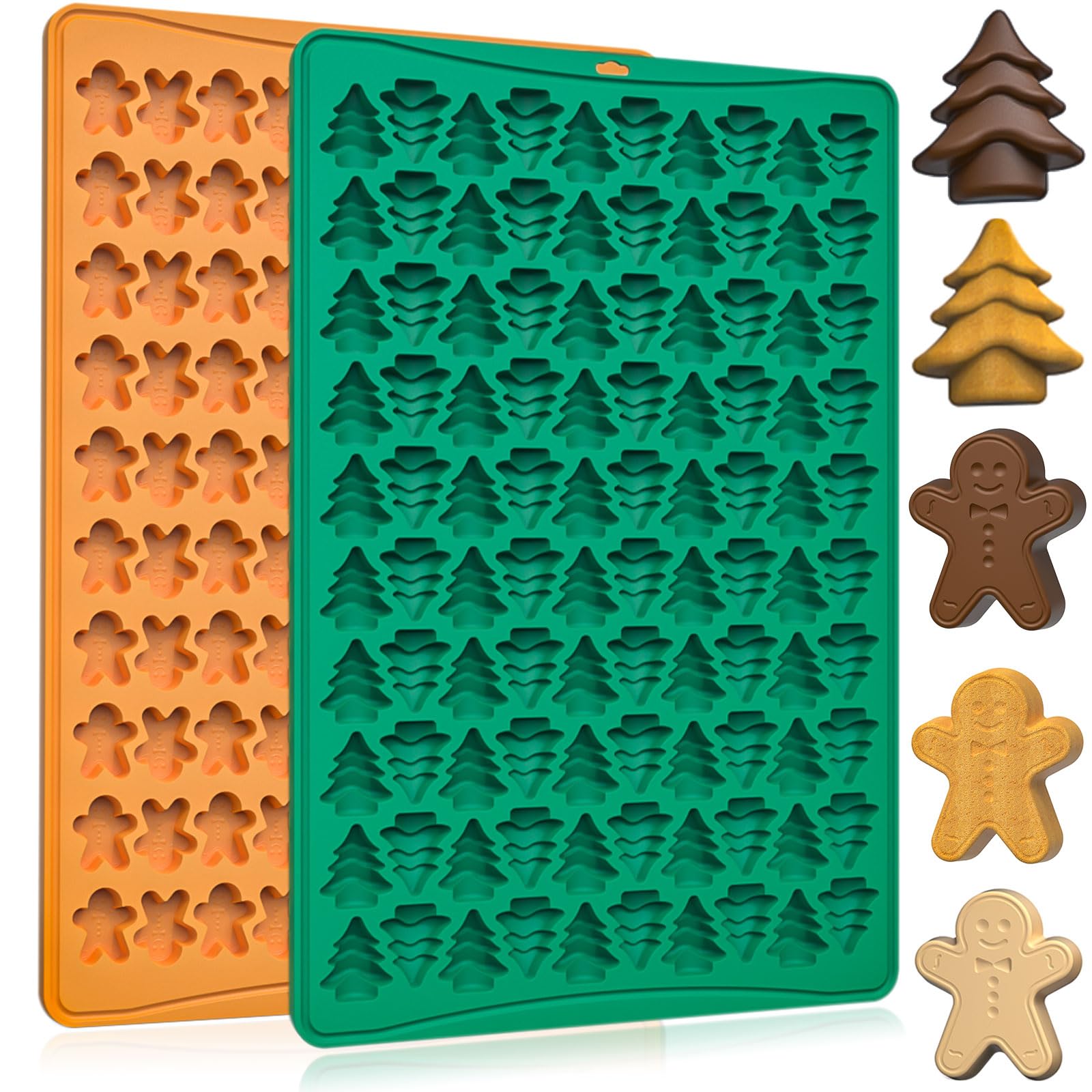 Photo 1 of 2 PCS Christmas Silicone Molds - Mini Christmas Tree & Gingerbread Man Molds for Hard Candy, Gummy, Caramels, Chocolate, Ice Cube & Pet Dog Treats, Cupcake Decor & Wax Melt