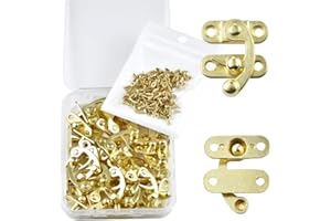PGMJ 20 Pieces Jewelry Box Hardware Thickened Solid Antique Right Latch Hook Hasp Horn Lock Wood Jewelry Box Latch Hook Clasp and 80 Replacement Screws (Gold)
