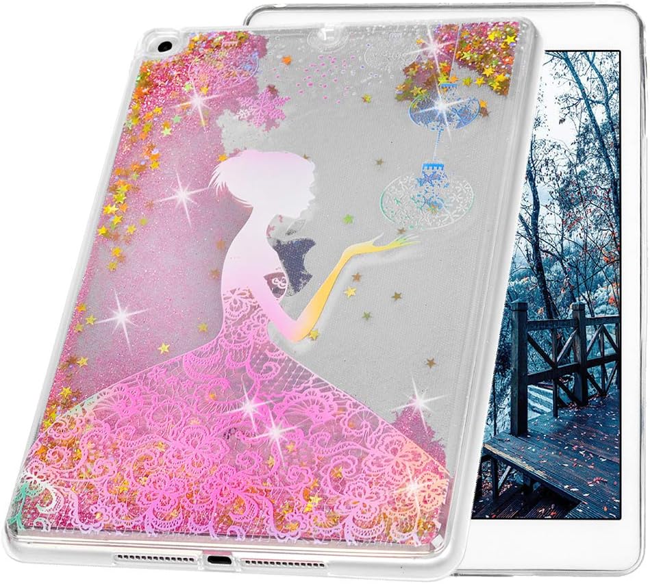 New iPad 9.7 2018 2017 Case, iPad Air 2 Case, iPad Air Case - Glitter Liquid Moving Case Cute Slim Clear Shockproof Protective Cover for Apple iPad 9.7 6th 5th Gen/iPad Air 1 2 Lace Girl