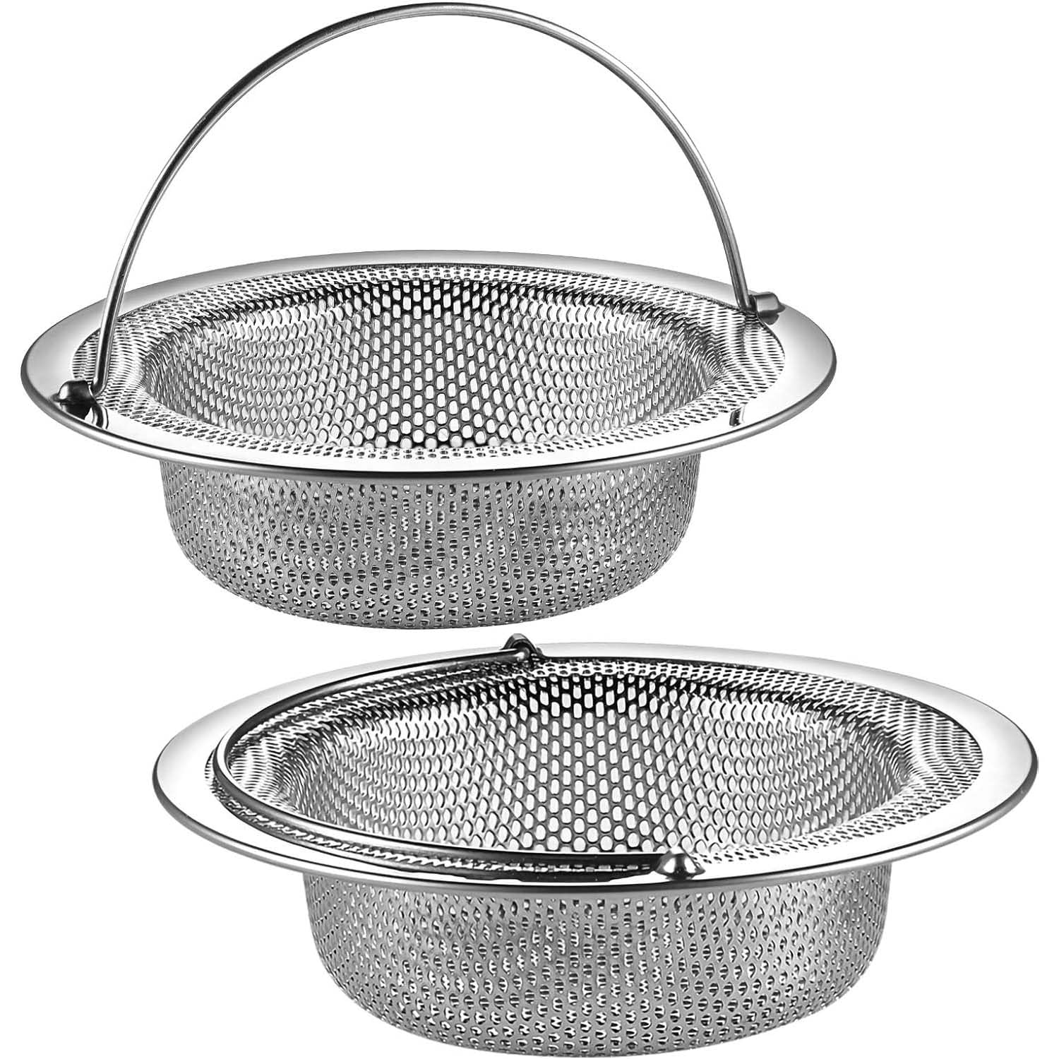 Pack of 2 Drain Strainers, Kitchen Sink Strainer, Stainless Steel Sink for Kitchen, Sink, Strainer, Clogging Protection, Kitchen Drain Sink (11 x 8 x 2.6 cm) (Silver, Black) (Silver)