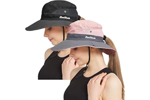 NPQQUAN 2 Packs Ponytail Sun Bucket Hat for Women Men Wide Brim UPF 50+ Fishing & Beach Hats