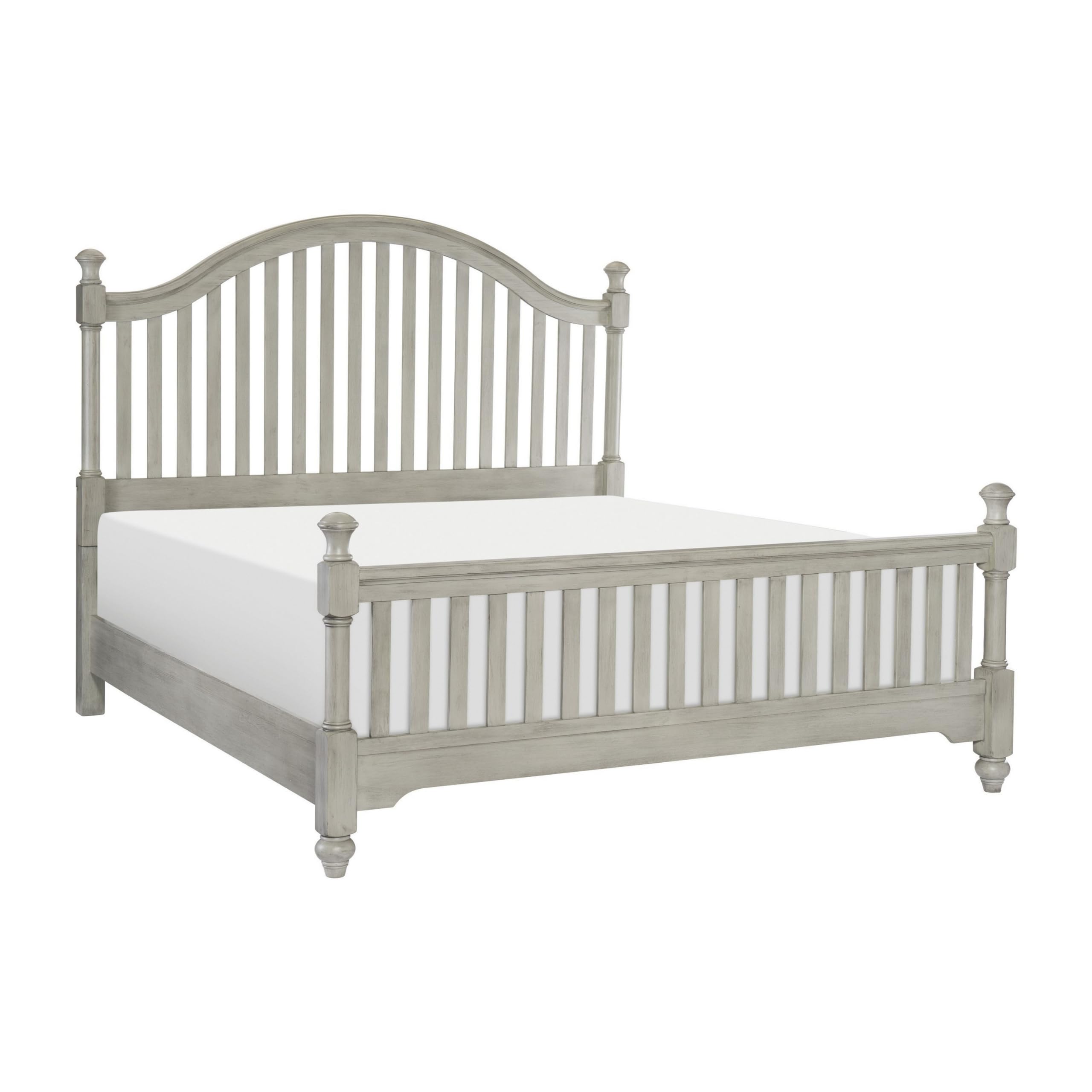 Photo 1 of ***(PARTIAL -SELLING AS IS INCOMPLETE MISSING BOX 2 OF 3)*** Benzara Ugo Queen Bed- Slatted Arched Headboard- Finial Accents- Gray Wood Frame