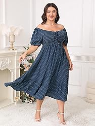 SCOMCHIC Women Plus Size Summer Dress Puff Short