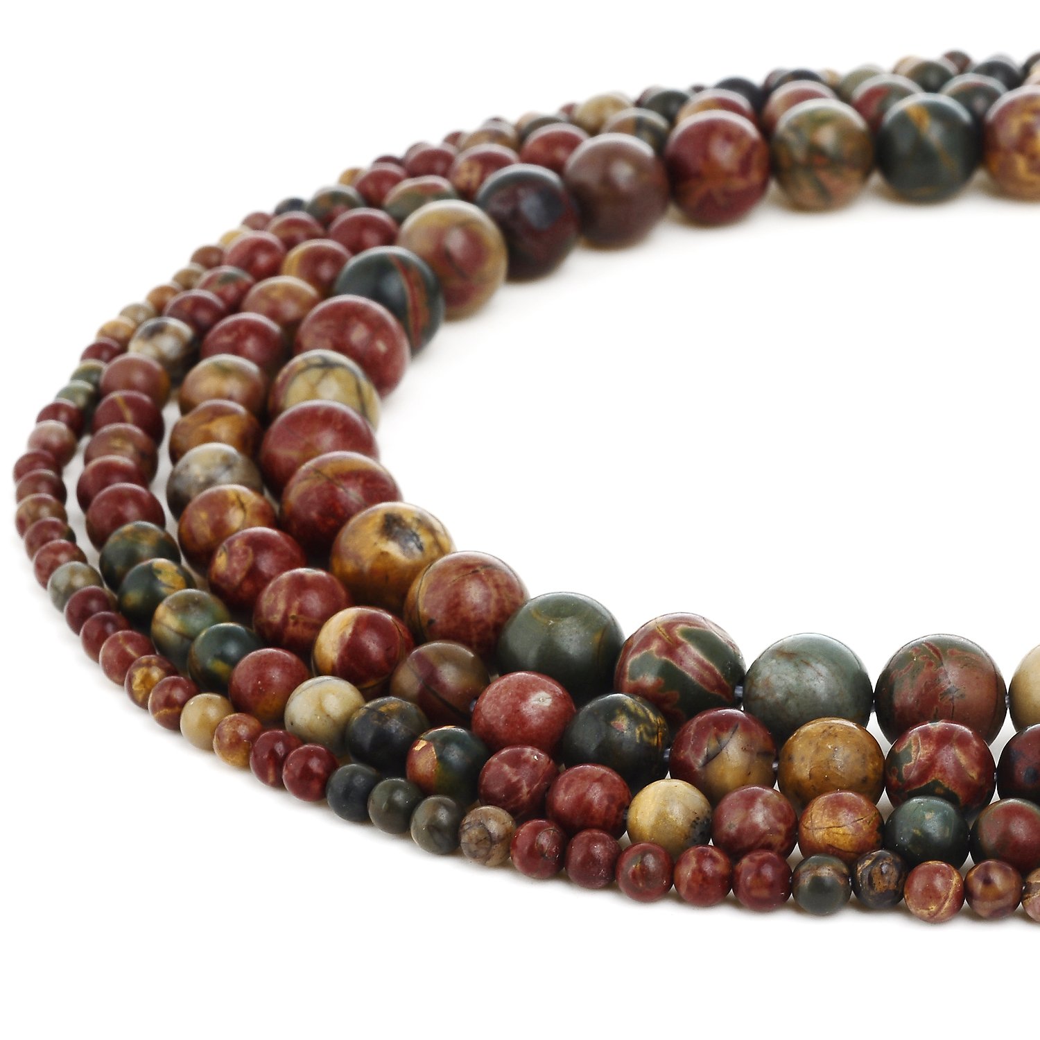 RUBYCA Lot Natural Picasso Jasper Gemstone Round Loose Beads for DIY Jewelry Making 1 Strand - 10mm
